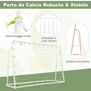 Set di Reti da Calcio 2-in-1 per Bambini: Ribalta e Porta da Calcio 187 x 122,5 cm, Set di Rete di Rimbalzo e Rete da Calcio Regolabile, Struttura in Metallo Robusto