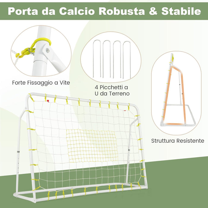 Set di Reti da Calcio 2-in-1 per Bambini: Ribalta e Porta da Calcio 187 x 122,5 cm, Set di Rete di Rimbalzo e Rete da Calcio Regolabile, Struttura in Metallo Robusto