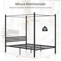 Struttura Letto in Metallo 200x140 cm, Telaio da Letto Matrimoniale con Testiera e 4 Poste, Sostegno Robusto in Metallo, Carico Massimo 300kg