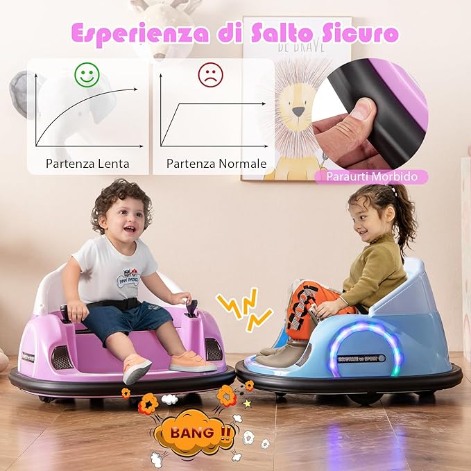 Autoscontro Elettrico per Bambini, Macchina Elettrica per Bambini con Luci LED, Connessione Wireless, Musica Giro a 360°, Macchina Cavalcabile per Bambini 18+ Mesi (Rosa)