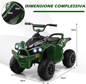 12V Quad Elettrico per Bambini, Macchina Elettrica con Velocità Alta/Bassa, Sedile Comodo Fari Corno e Musica, Auto Elettrica Cavalcabile 2,2/4,3 km/h (Verde)