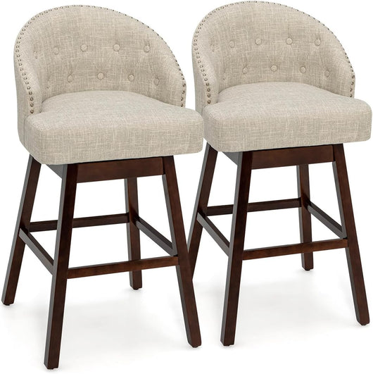 Set di 2 Sgabelli da Bar, Sgabelli con Gambe in Legno di Gomma e Schienale Imbottito, Sgabelli da Bar Girevole, Ideale per Bar, Cucina, Soggiorno (Beige)