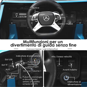 Mercedes Benz Macchina Elettrica per Bambini 12V, Veicolo Elettrico con Luci LED e Chiusura di Sicurezza, Macchina Cavalcabile per Bambini 3-8 Anni (Blu)