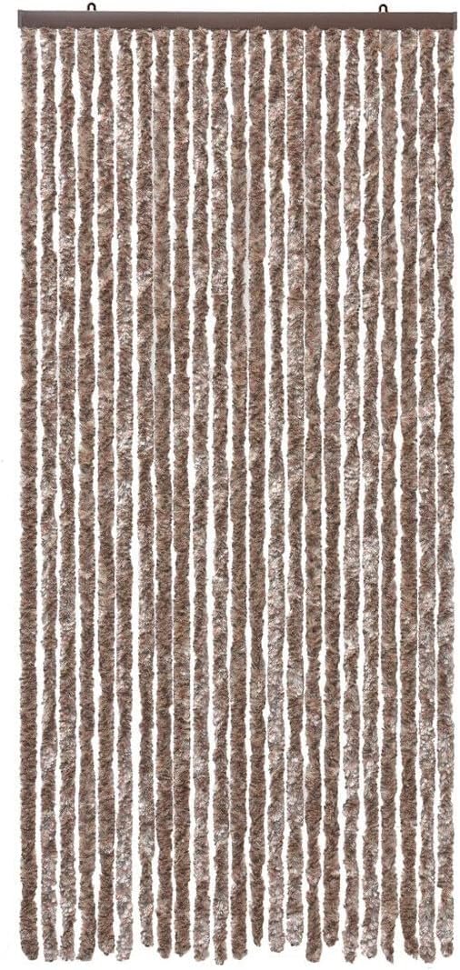 Tenda in Ciniglia 120x230 cm Porta Ingresso ProteggiSole Antimosche Lavabile Regolabile Beige Marrone