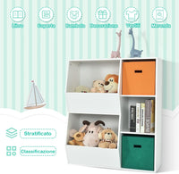 Armadietto Porta Giochi per Bambini, Organizer Giocattoli con 2 Cestini Extra, Libreria Multifunzionale per Libri Giocattoli Bambole, 76x28x94 cm, Bianco