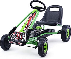 Go Kart a Pedali per Bambini, con Sedile Regolabile e Freno a Mano, Go Kart Veicolo per Bambini 3-8 Anni, Portata Massima 30 kg (Verde)