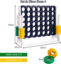 Forza 4 Gigante da 104 cm per Bambini e Adulti, Set Forza 4 per Interni ed Esterni con 42 Anelli Giganti e Dispositivo di Scorrimento a Sgancio Rapido, Perfetto per Feste e Vacanze, Blu