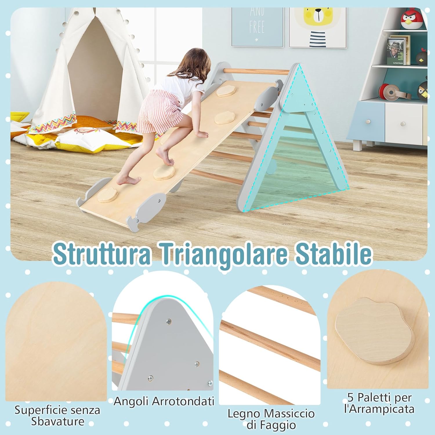 3 in 1 Set da Arrampicata per Bambini, Giocattoli da Arrampicata a Triangolo con Triangolo Arco e Salita, Ideale per Bambini 1 Anni + (Grigio)