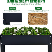 Fioriera Rialzata da Giardino, Piantatore Aiuola a Cassetta, da Esterno ed Interno, Acciaio Galvanizzato (100x30x80cm-Grigio)