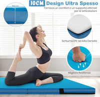 Tappetino FitnessPieghevole, Materassino per Ginnastica e Acrobatica con Rivestimento in Pelle Sintetica e Maniglie, per Esercizi a Casa per Yoga, Stretching e Pilates