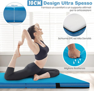 Tappetino FitnessPieghevole, Materassino per Ginnastica e Acrobatica con Rivestimento in Pelle Sintetica e Maniglie, per Esercizi a Casa per Yoga, Stretching e Pilates