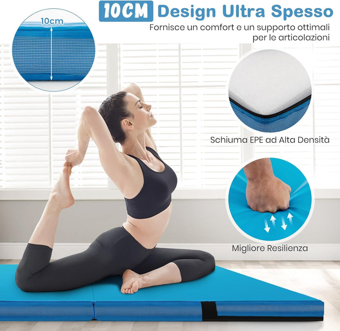 Tappetino FitnessPieghevole, Materassino per Ginnastica e Acrobatica con Rivestimento in Pelle Sintetica e Maniglie, per Esercizi a Casa per Yoga, Stretching e Pilates
