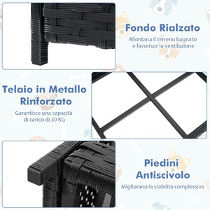 Lettini per Cani in Rattan, Cuccia Estiva per Cani con Cuscino Morbido Impermeabile, Telaio Metallico, Brandina Rialzato da Interno ed Esterno, 62 x 46 x 25 cm