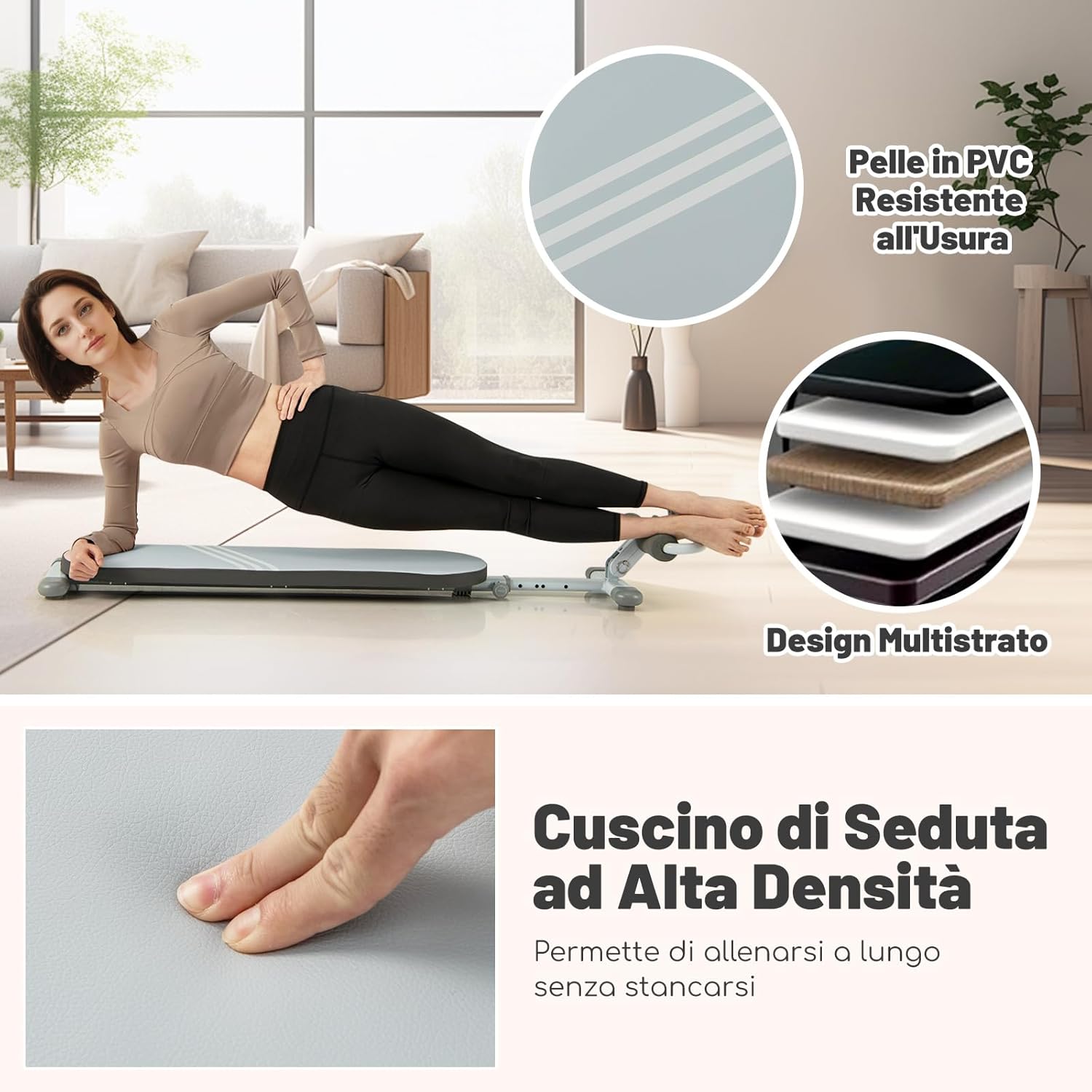 Panca per Addominali Multifunzionale, Panca da Allenamento Pieghevole con 3 Angoli Regolabili e Lunghezza Regolabile, Attrezzatura Fitness per Palestra Domestica, Portata 150 kg