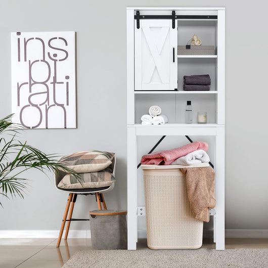 Mobile da Bagno Salvaspazio, Mobile Sopra WC a 4 livelli con porta, mensole regolabili di 3 posizioni, per Bagno Lavanderia, 68x22x171 cm