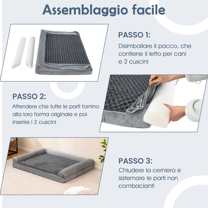 Cuccia Cane Interno in Schiuma, Brandina per Cani con Cuscino, Copertura Rimovibile e Tessuto Interno Impermeabile, Lettino per Animali Domestici, Grigio (113 x 89 x 18 cm)
