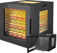 Essiccatore Alimentare 850W Con 10 Vassoi Inox, 10 Programmi, Temperatura da 30 a 75℃, Funzione Timer 48h, Disidratatore per Frutta, Carne, Verdure, Erbe