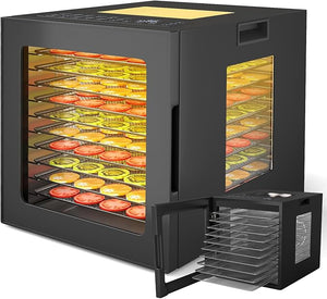 Essiccatore Alimentare 850W Con 10 Vassoi Inox, 10 Programmi, Temperatura da 30 a 75℃, Funzione Timer 48h, Disidratatore per Frutta, Carne, Verdure, Erbe