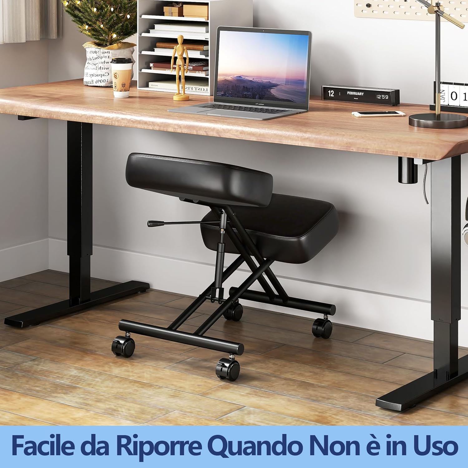 Sedia Ergonomica Inginocchiata con Ruote Universali Bloccabili, Sedia da Ginocchio Regolabile Posturale Struttura in Metallo, Sgabello Ergonomica per Casa e Ufficio, Nero
