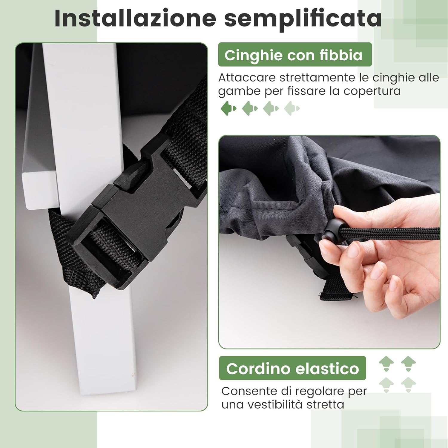 Copertura per Mobili da Giardino Rotonda da 158/183/213 CM, Copertura per Tavolo e Sedie da Esterno con Ventilazione, Fibbie e Coulisse, Impermeabile (L, Nero)