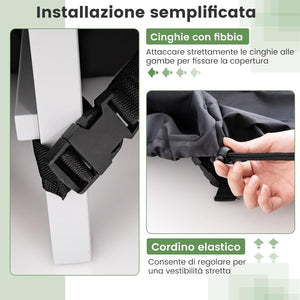 Copertura per Mobili da Giardino Rotonda da 158/183/213 CM, Copertura per Tavolo e Sedie da Esterno con Ventilazione, Fibbie e Coulisse, Impermeabile (L, Nero)