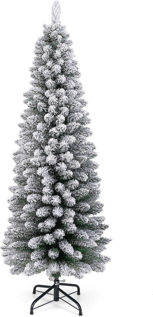 Albero di Natale Slim 120/150/180 cm, Albero di Natale Artificiale Innevato con 240/328/460 Rami e Supporto Metallico Pieghevole, per Piccoli Spazi, Decorazione per Casa e Feste (150 cm)