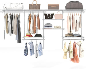 Guardaroba Parete 122-244 CM, Sistema di Organizzazione Regolabile con Asta Pendente, Appendiabiti Metallica, Sistema di Organizzazione e Stoccaggio Armadi per Camera da Letto (Bianco)