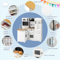 Cucina Giocattolo per Bambini, Cucina per Bambini in Legno con Lavello, Fornelli, Cappa, Telefono, Frigorifero, Lavatrice e Utensili da Cucina, 3 Anni+, Bianco