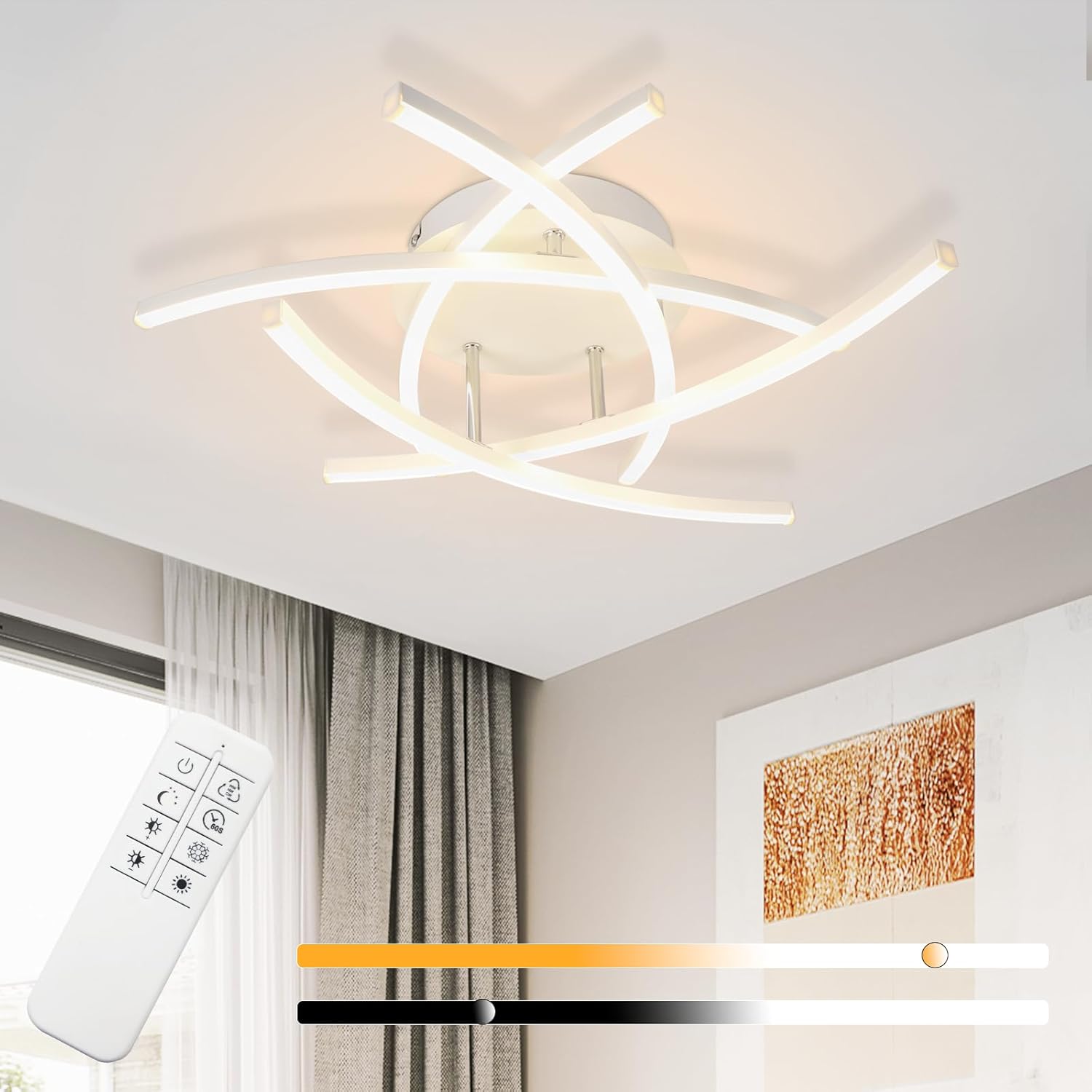 ZMH Lampada da soffitto plafoniera LED design bianca 32W telecomando per soggiorno ufficio