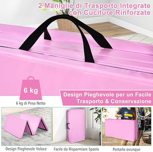 Tappetino da Ginnastica con Maniglia, Gancio, Chiusura a Cerniera e Copertura in Pelle PU Staccabile, Tappetino da Esercizio Pieghevole per Yoga, Stretching e Aerobica(Rosa monocroma)