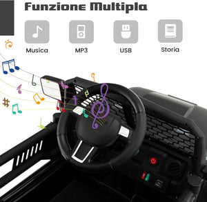 12V Auto per Bambini con Telecomando, Macchina Elettrica con Fari Luminosi, Musica, Porta USB e Aux, Velocità 2,5-4,5 km/h, Regalo per Bambini 3-7 Anni (Nero)
