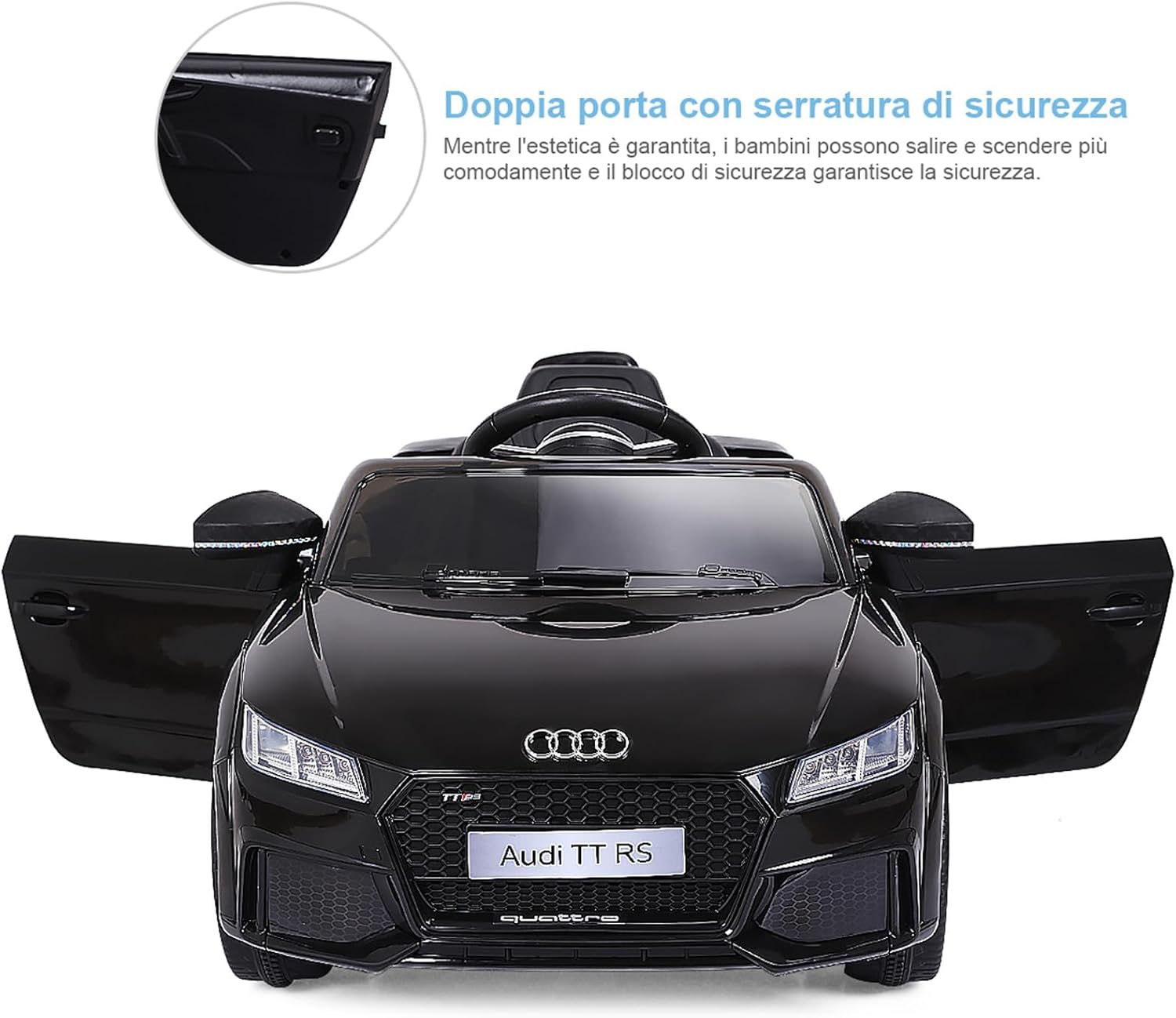 Audi 12V Auto Elettrica per Bambini, Macchina Elettrica con Velocità 2,5-5 km/ora, con Telecomando USB MP3 Luci LED (Nero)
