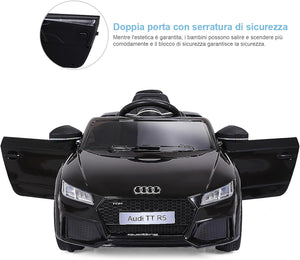 Audi 12V Auto Elettrica per Bambini, Macchina Elettrica con Velocità 2,5-5 km/ora, con Telecomando USB MP3 Luci LED (Nero)