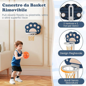 3 in 1 Canestro da Basket per Bambini, con Canestro Calcio e Golf, Cerchio Rimovibile e Pieghevole, Set da Gioco Regolabile per Interno ed Esterno, 3 Anni+ (Blu Scuro)