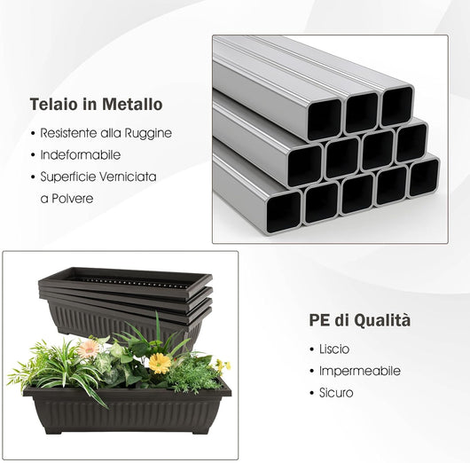 Letto da Giardino Rialzato Verticale, Fioriera Elevata a 4 Livelli con Fori di Drenaggio, Fioriera Autoportante per Interni ed Esterni per Verdure, Erbe e Fiori (76 cm x 70,5 cm x 160 cm)