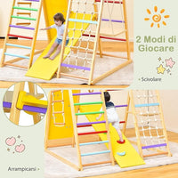 Set da Arrampicata per Bambini, Area Giochi Multifunzionale in Legno con Scala, Scivolo, Altalena e Rete da Arrampicata (Colorato)