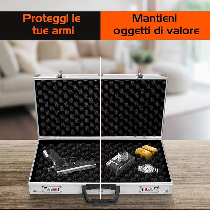 Custodia Dura in Alluminio per Armi, Valigetta per Pistole, Fucili con Serratura, 47 x 25 x 8,3 cm