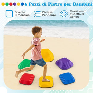 6 Pezzi Pietre di Passo per Bambini, Pietre di Equilibrio Antiscivolo per Esercizio Interno/Esterno, Blocchi di Equilibrio Quadrati per Bambini 3+ Anni