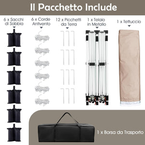 Gazebo Pieghevole da Giardino 3 x 6m, Gazebo Pop-up con Borsa da Trasporto, Regolabile in Altezza, per Feste (Beige)