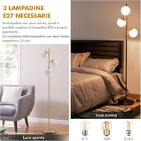Lampada da Terra a 3 Globi, Lampada a Stelo Moderna con Comodo Interruttore a Pedale, 3 Basi per Lampadine e Robusto Palo in Metallo, Ideale per Salotto, Camera da Letto e Studio