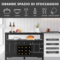 Credenza Moderna con Tanto Spazio, Credenza Cucina con Porta Bottiglie di Vino a Forma Incrociata, Mensola Aperta, 2 Armadietti e Cassetto, 117 x 40,5 x 82,5 cm (Nero)