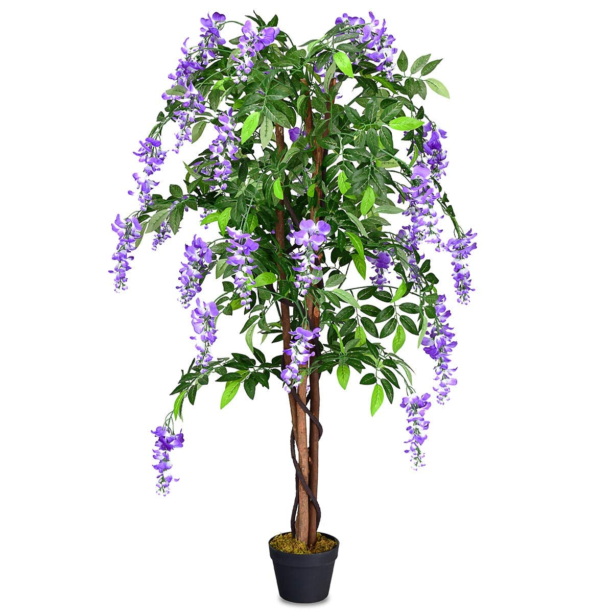 Albero glicine artificiale fiori 150cm Pianta decorativa in vaso da arredo interno viola-Piante artificiali