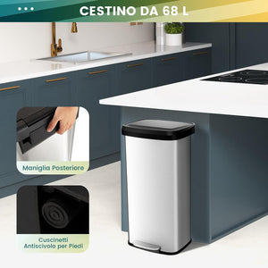 Bidone per Pattumiera, Pattumiera da Cucina con Pedale, Coperchio e Scomparto Deodorante, Ideale per Casa Ufficio, Rosa Dorato/Argento (68L, Argento)