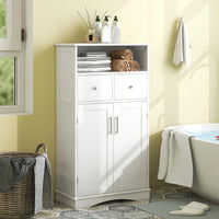Armadio da Terra con 2 Porte, Mobile da Bagno con 2 Cassetti e 2 Ripiani Regolabili, Mobiletto Multifunzionale per Bagno Cucina e Soggiorno, 60x30x108 cm (Bianco)