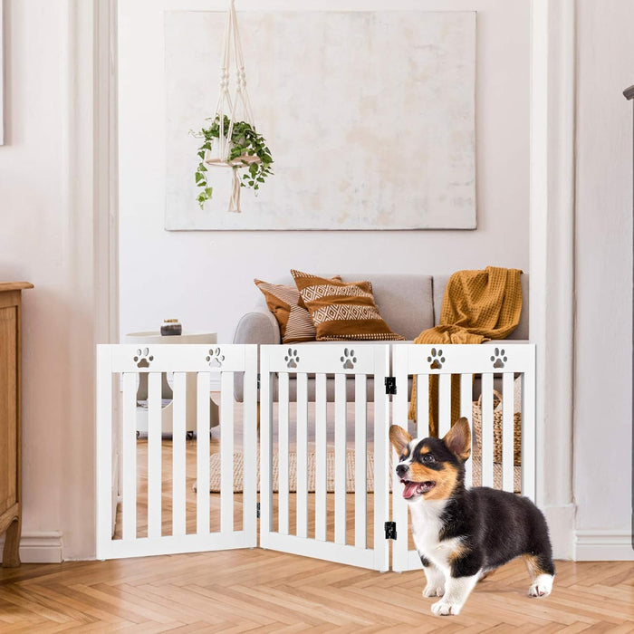 Cancello di Legno per Animali Domestici, Cancello Pieghevole per Cani con Cerniere Fessibili a 360° e 3 Pannelli, Cancello 60 cm da Interno per Casa Scale e Porta d’Ingresso, Bianco
