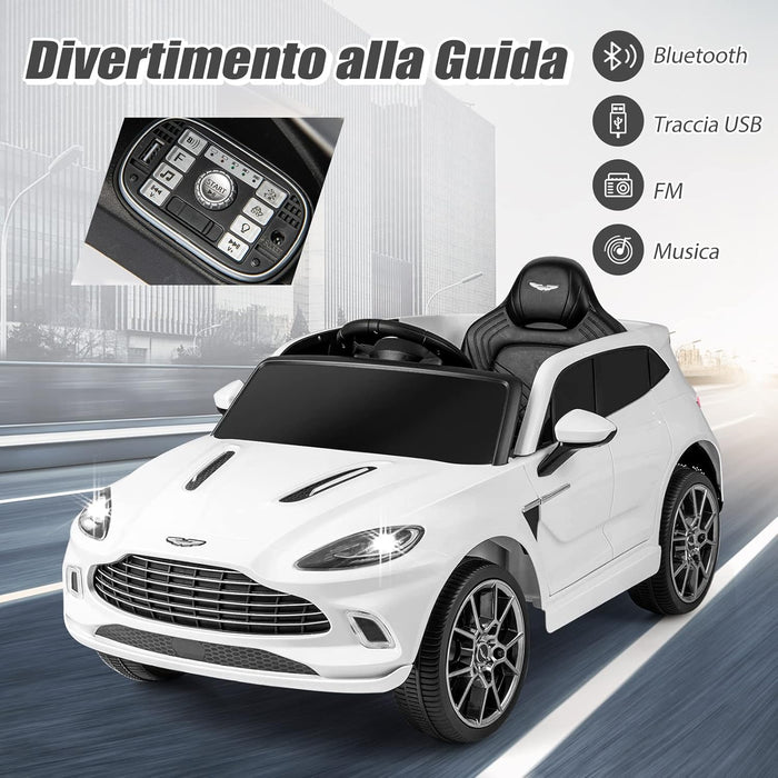 Aston Martin DBX Auto Elettrica per Bambini, 12 V Macchina Elettrica con Telecomando e Luci LED, Partenza Lenta Clacson, Regalo per Bambini 3-8 Anni (Bianco)