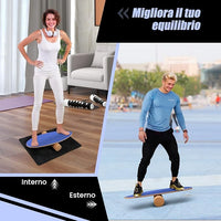 Balance Board in Legno, Tavola di Equilibrio con Rullo e Tappetino per Allenamento Skateboard Hockey Snowboard Surfing, Attrezzi 3 in 1 per Esercizi Equilibrio e Tonificazione Core