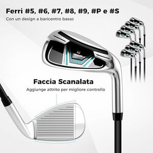 Set Completo di Mazze da Golf con Sacca a Treppiede, Include con Driver 1 da 460CC, Legno 3, Ibrido, Ferri 5, 6, 7, 8, 9, P, S, Putter e Copertura Antipioggia per Destrimani