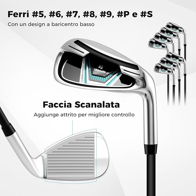Set Completo di Mazze da Golf con Sacca a Treppiede, Include con Driver 1 da 460CC, Legno 3, Ibrido, Ferri 5, 6, 7, 8, 9, P, S, Putter e Copertura Antipioggia per Destrimani