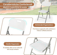 Set di 4 Sedie Pieghevoli con Struttura in Metallo, Sedie da Pranzo Salvaspazio con Antiscivoli, Sedie da Campeggio per Interno ed Esterno, 58 cm x 45 cm x 84 cm (Bianco)